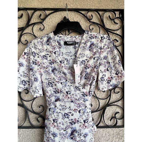 Missguided Maternity Front tie mini Dress - Size 2 - Floral Lilac / Multicolored - Picture 2 of 12